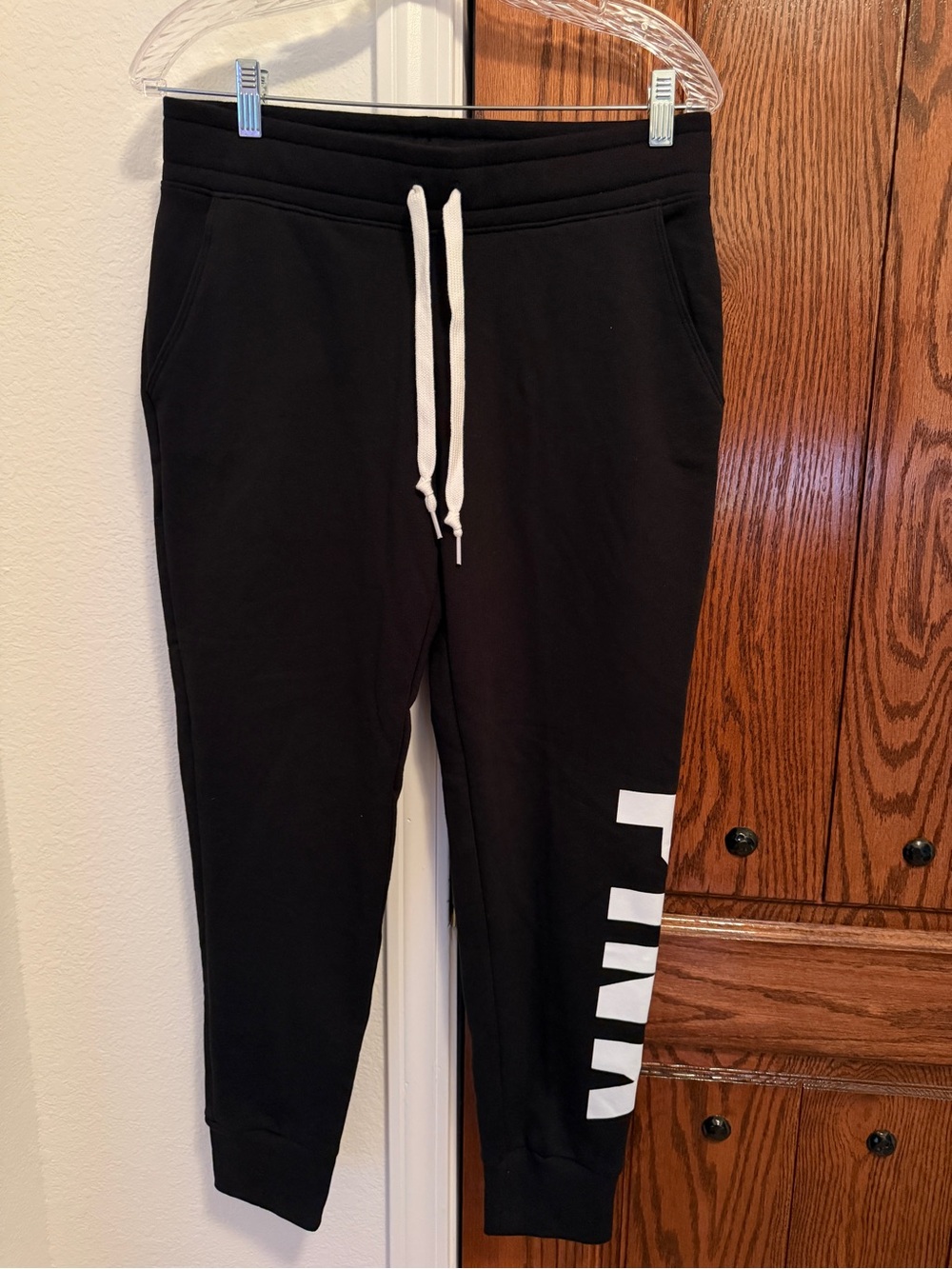 PINK Victoria's Secret Black Jogger Sweatpants with White Drawstring Size M.